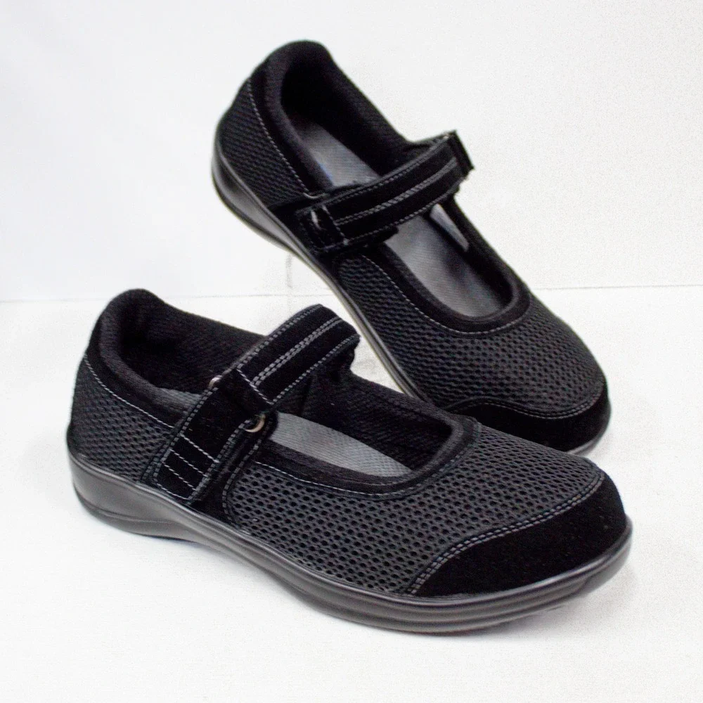 OrthoFeet Shoes | OrthoFeet Chattanooga Mary Jane Black Mesh Suede Comfort Shoes